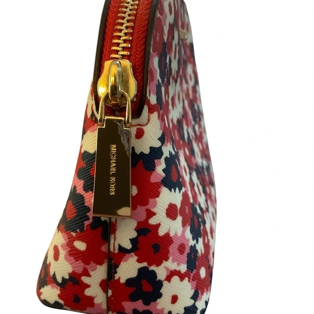 Michael Kors Cosmetic Bag Pouch with a Red and White Floral Design